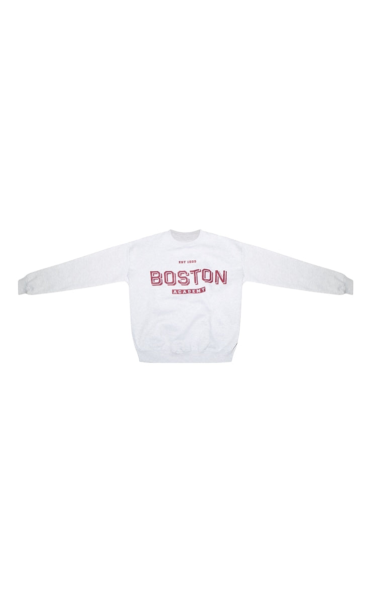 Ash Grey Oversized Boston Print Sweatshirt