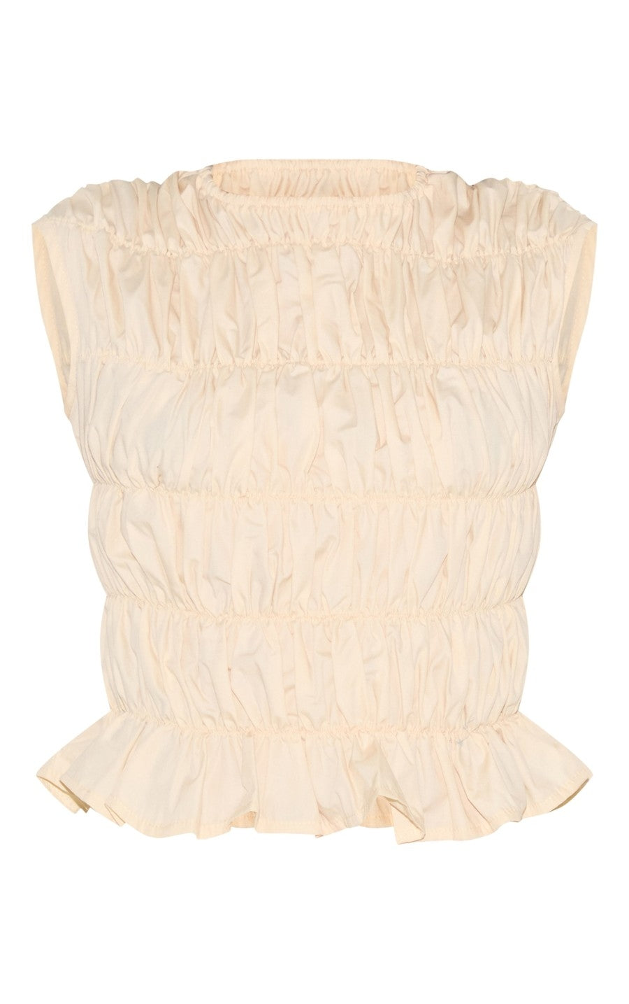 Almond Shirred Boatneck Fitted Top
