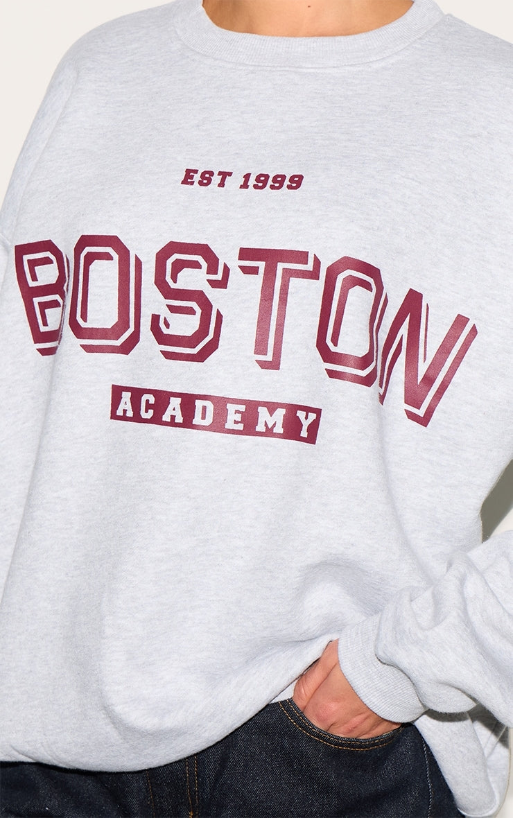 Ash Grey Oversized Boston Print Sweatshirt