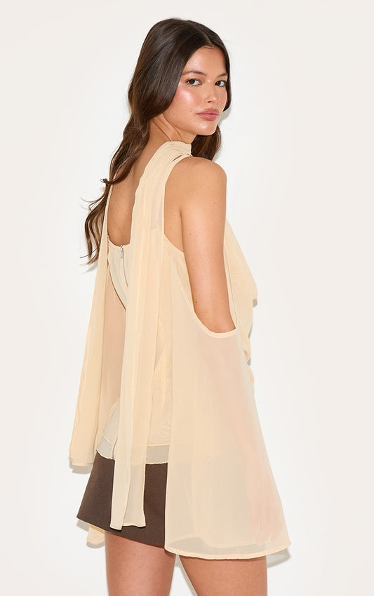 Almond Chiffon Drape Scarf Long Top