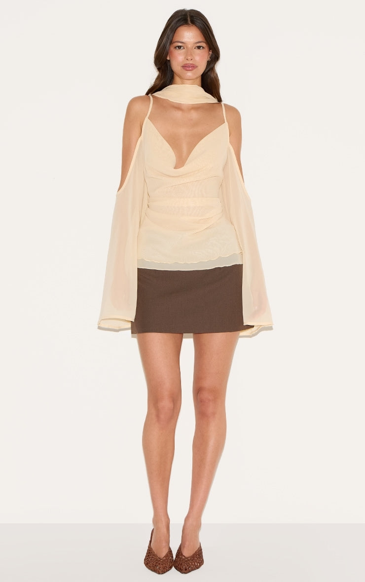 Almond Chiffon Drape Scarf Long Top