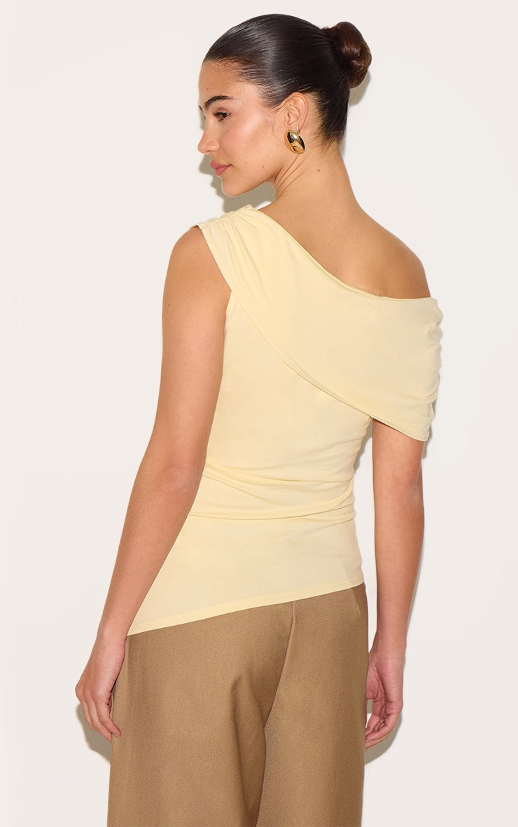 Almond Fold Over Cotton Asymmetric Hem Long Top