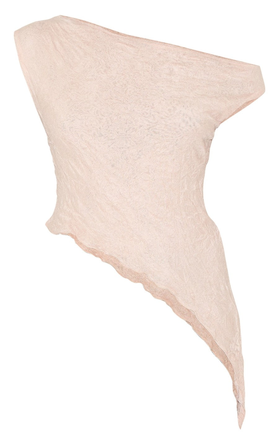 Almond Crinkle Mesh Asymmetric Neck Top