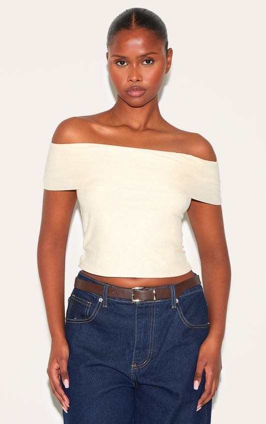 Almond Soft Touch Bardot Long Top