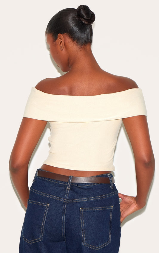 Almond Soft Touch Bardot Long Top