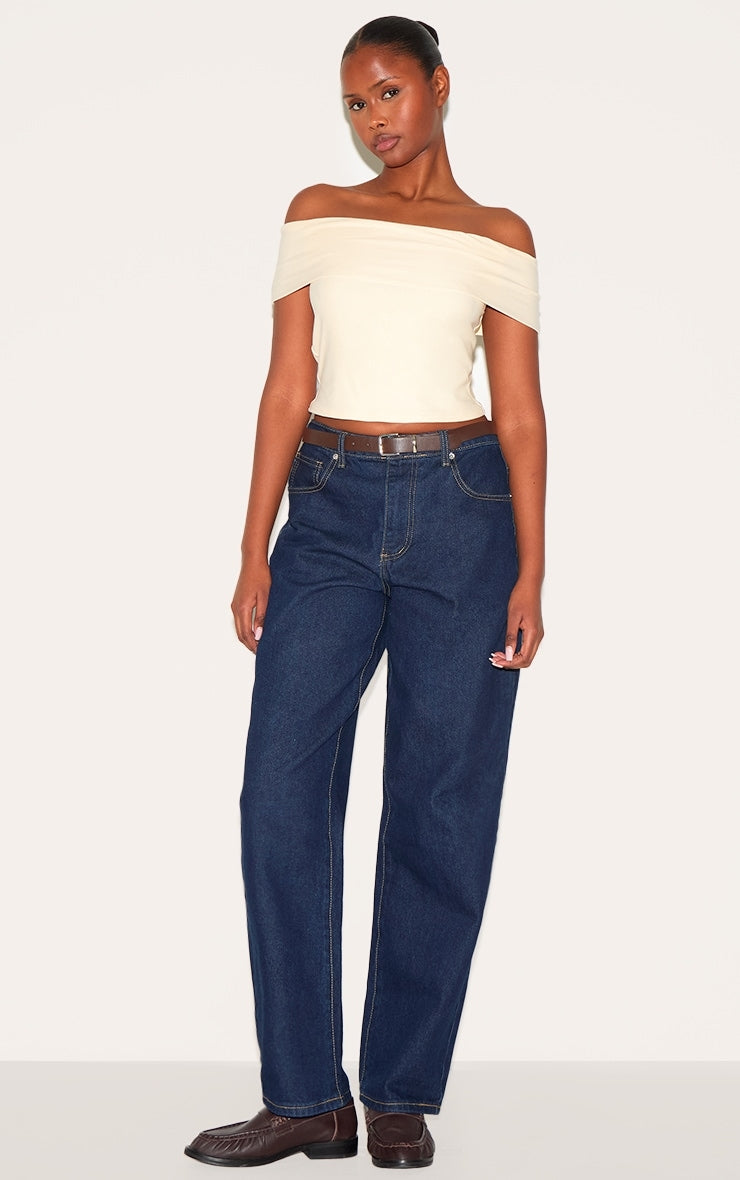 Almond Soft Touch Bardot Long Top