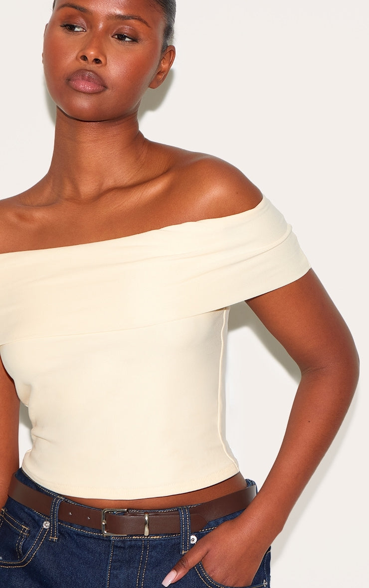 Almond Soft Touch Bardot Long Top