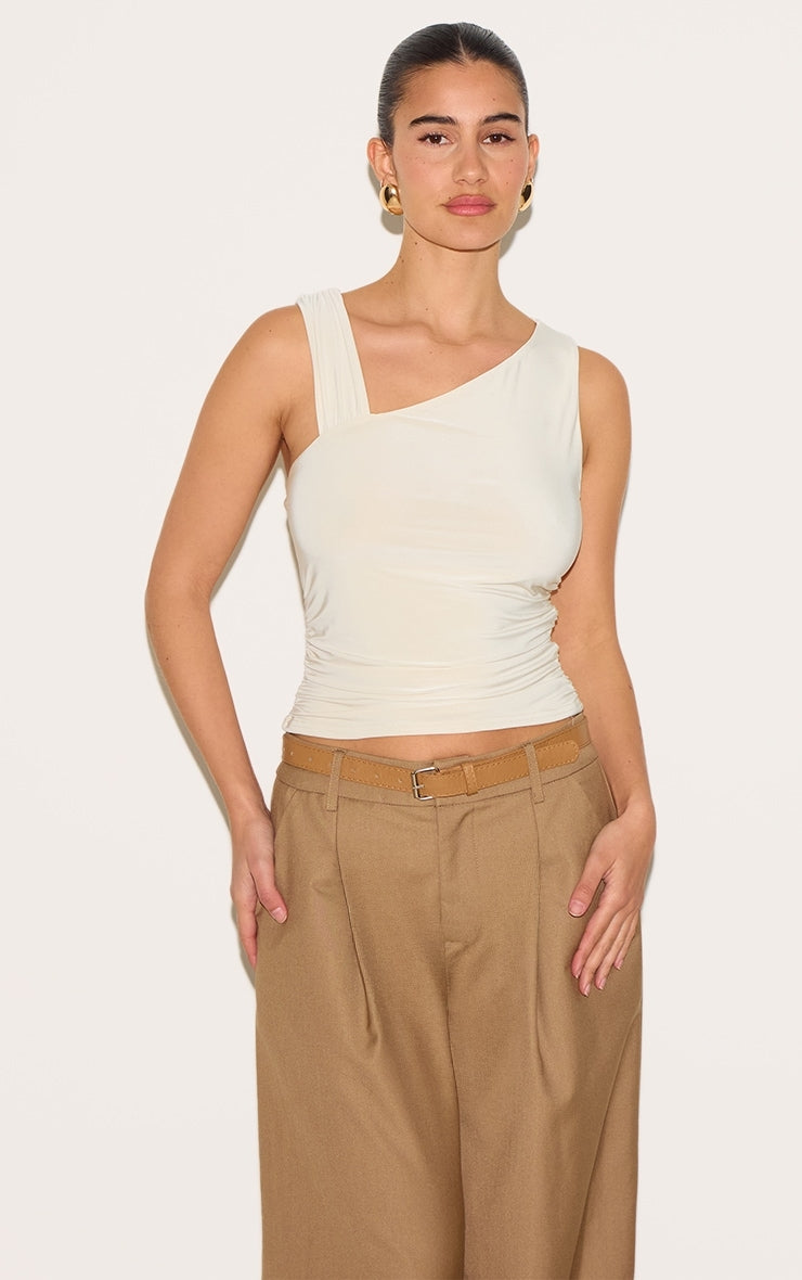 Almond Asymmetric Strap Detail Vest Top
