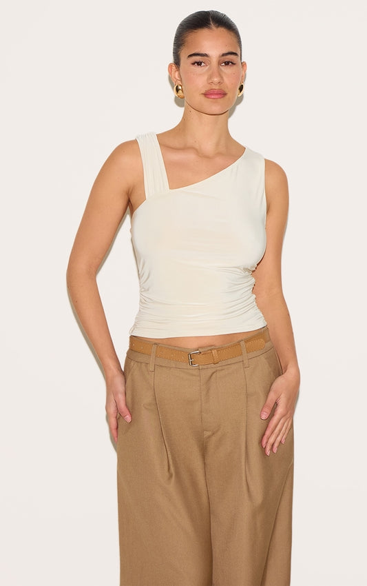 Almond Asymmetric Strap Detail Vest Top
