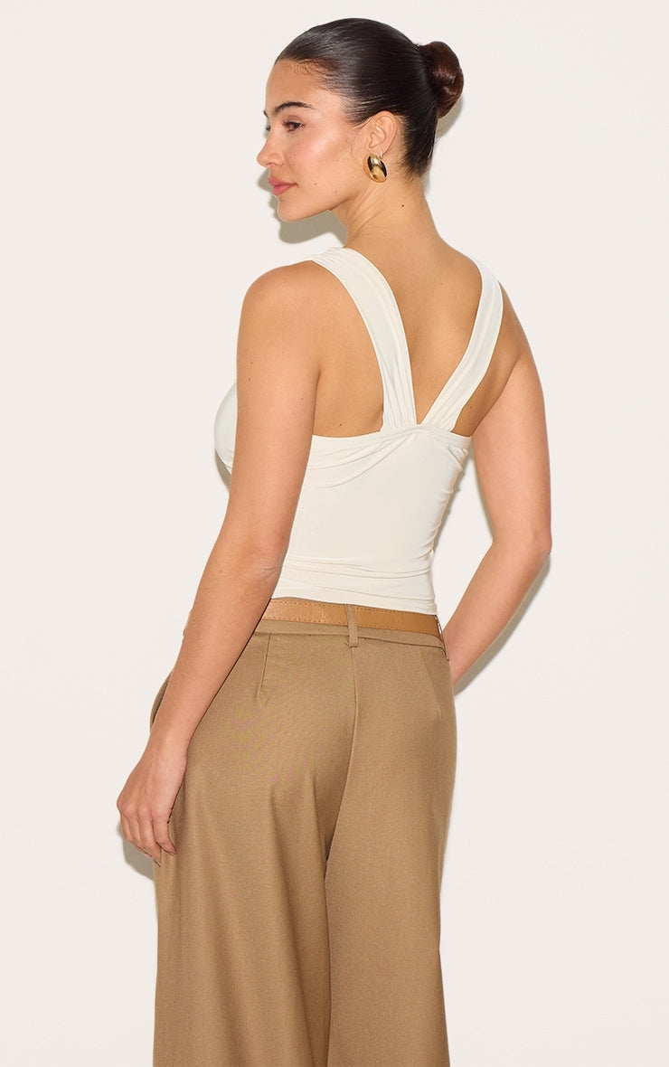 Almond Asymmetric Strap Detail Vest Top