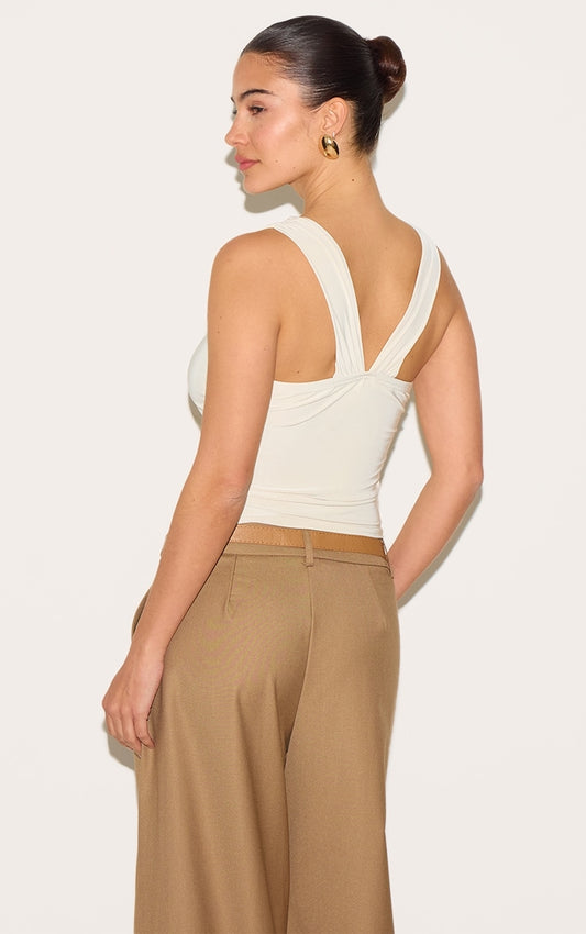 Almond Asymmetric Strap Detail Vest Top