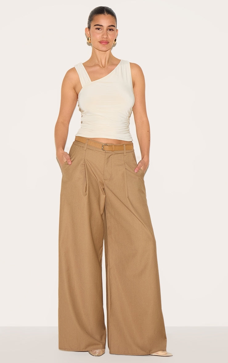 Almond Asymmetric Strap Detail Vest Top