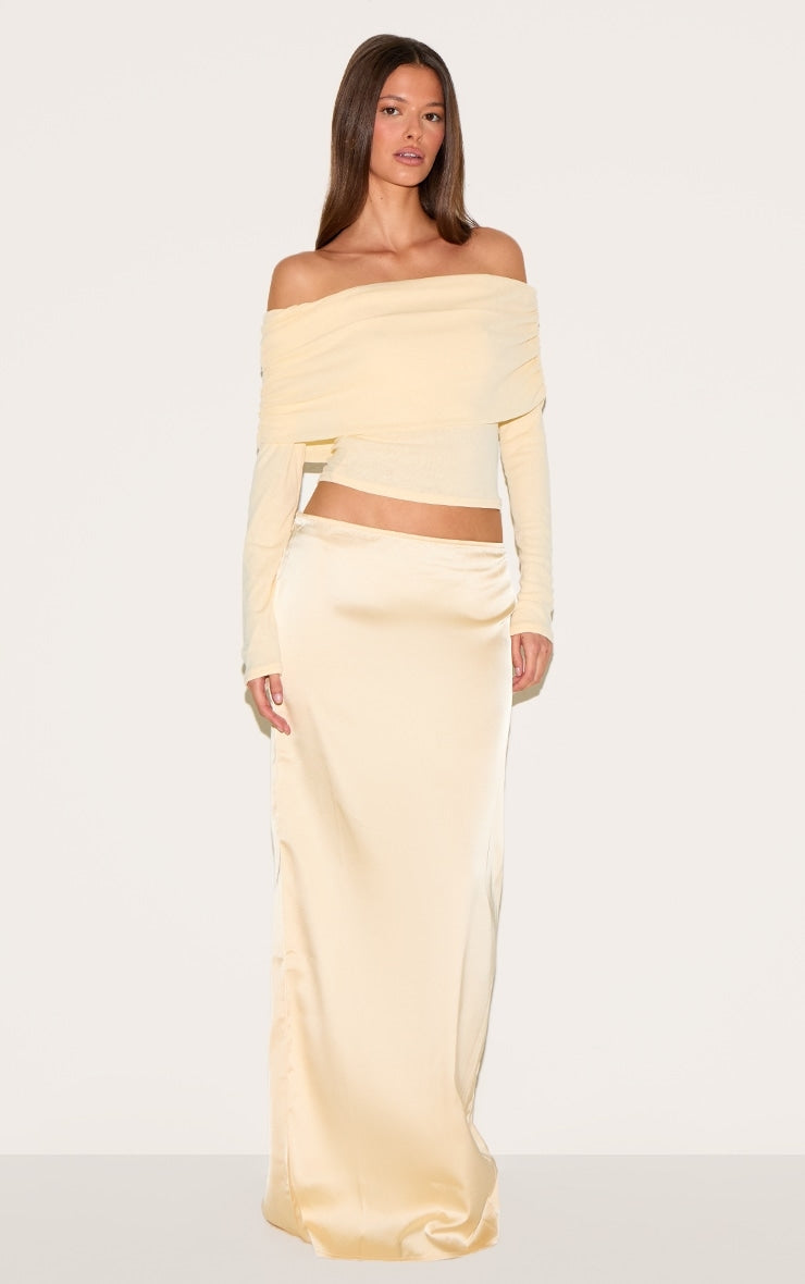 Almond Onion Skin Bardot Ruched Top