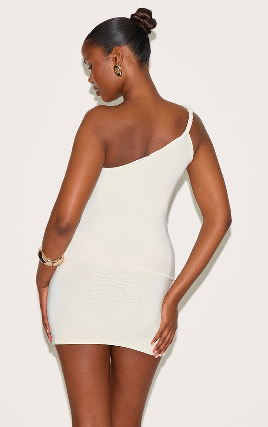 Almond Double Layer Slinky Twist Detail One Shoulder Long Top