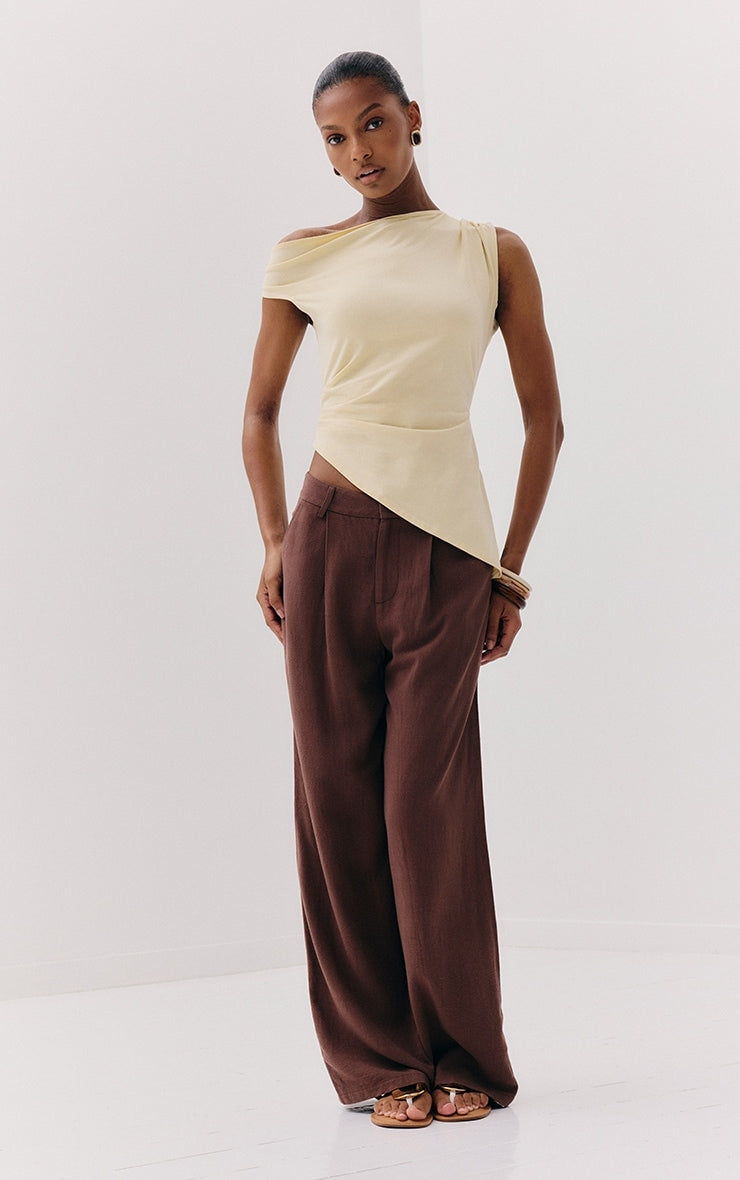 Almond Asymmetric Shoulder Extreme Longline Top